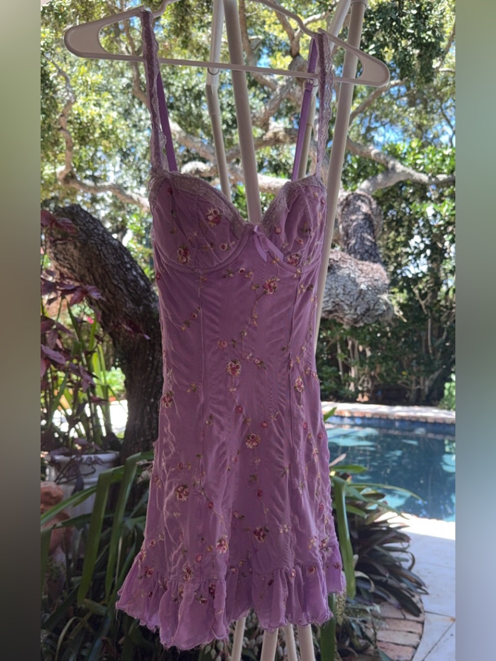 Sugar THRILLZ Lavender Floral Embroidered Spaghetti Strap Dress